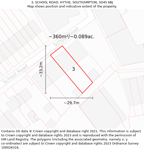 3, SCHOOL ROAD, HYTHE, SOUTHAMPTON, SO45 6BJ: Plot and title map