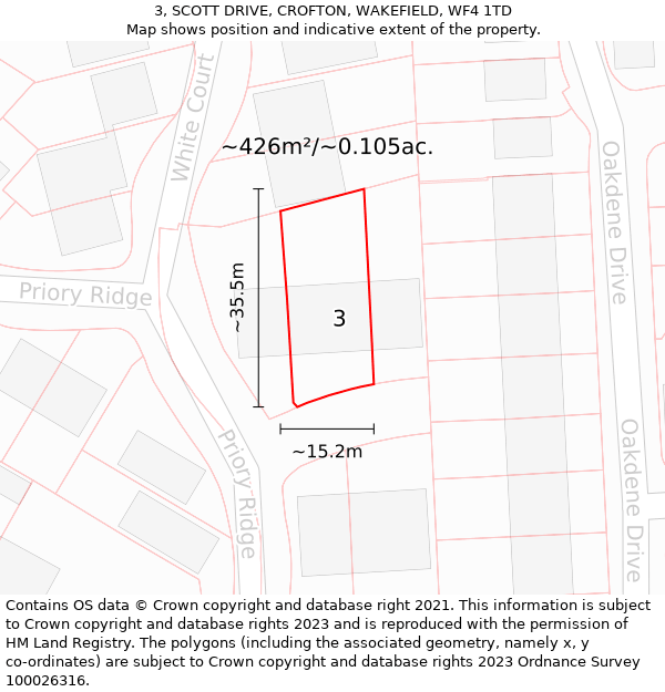 3, SCOTT DRIVE, CROFTON, WAKEFIELD, WF4 1TD: Plot and title map