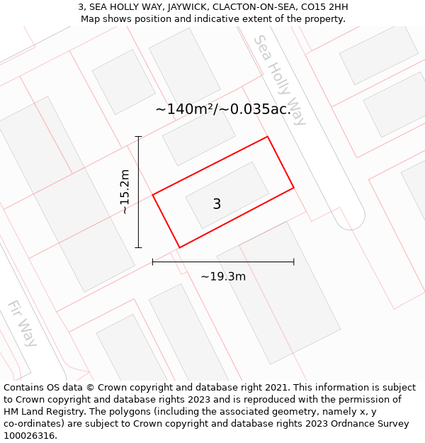3, SEA HOLLY WAY, JAYWICK, CLACTON-ON-SEA, CO15 2HH: Plot and title map