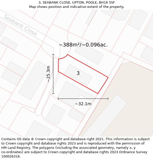 3, SEABANK CLOSE, UPTON, POOLE, BH16 5SF: Plot and title map