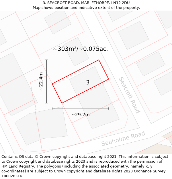 3, SEACROFT ROAD, MABLETHORPE, LN12 2DU: Plot and title map