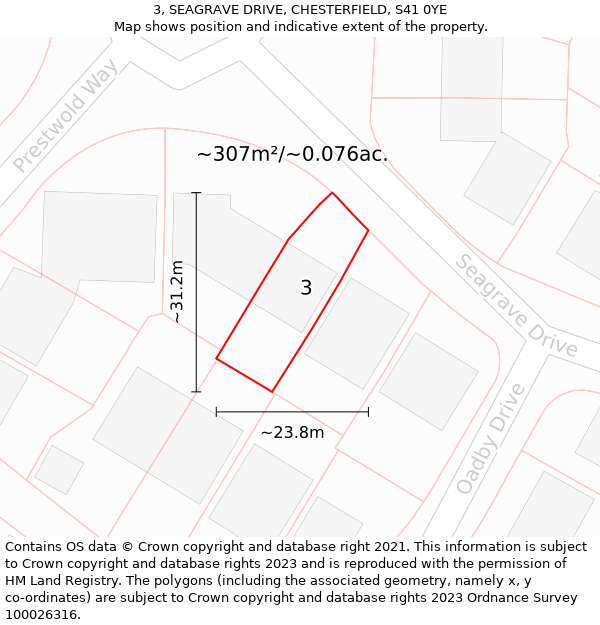 3, SEAGRAVE DRIVE, CHESTERFIELD, S41 0YE: Plot and title map