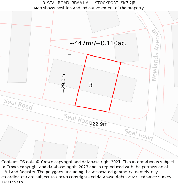 3, SEAL ROAD, BRAMHALL, STOCKPORT, SK7 2JR: Plot and title map