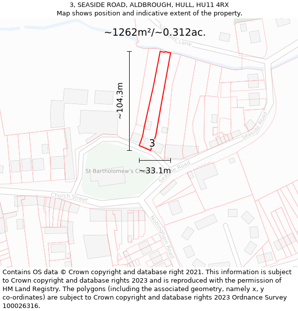 3, SEASIDE ROAD, ALDBROUGH, HULL, HU11 4RX: Plot and title map