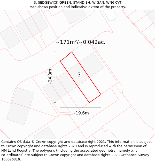 3, SEDGEWICK GREEN, STANDISH, WIGAN, WN6 0YT: Plot and title map