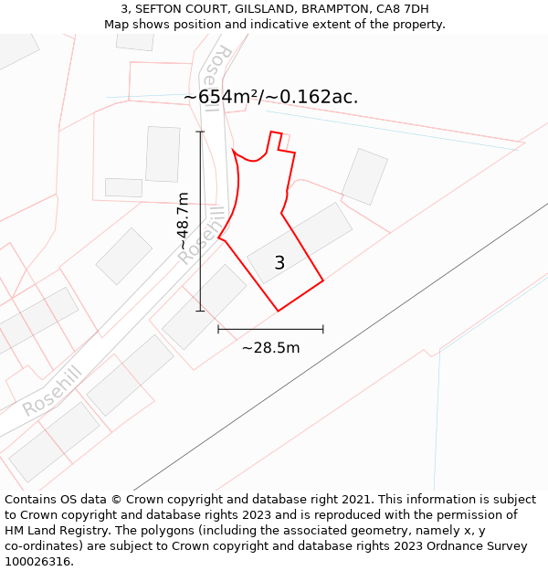 3, SEFTON COURT, GILSLAND, BRAMPTON, CA8 7DH: Plot and title map