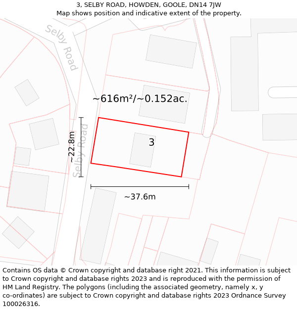 3, SELBY ROAD, HOWDEN, GOOLE, DN14 7JW: Plot and title map