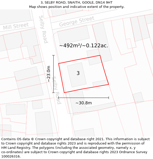 3, SELBY ROAD, SNAITH, GOOLE, DN14 9HT: Plot and title map