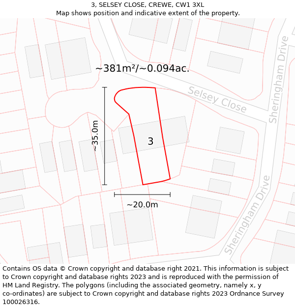 3, SELSEY CLOSE, CREWE, CW1 3XL: Plot and title map