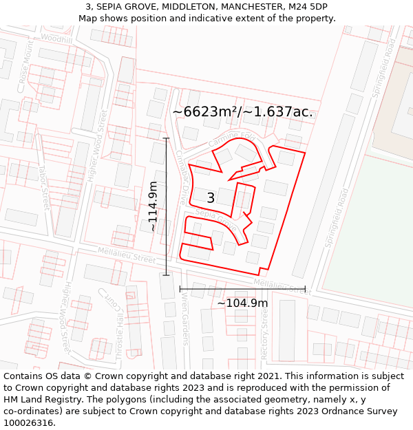 3, SEPIA GROVE, MIDDLETON, MANCHESTER, M24 5DP: Plot and title map