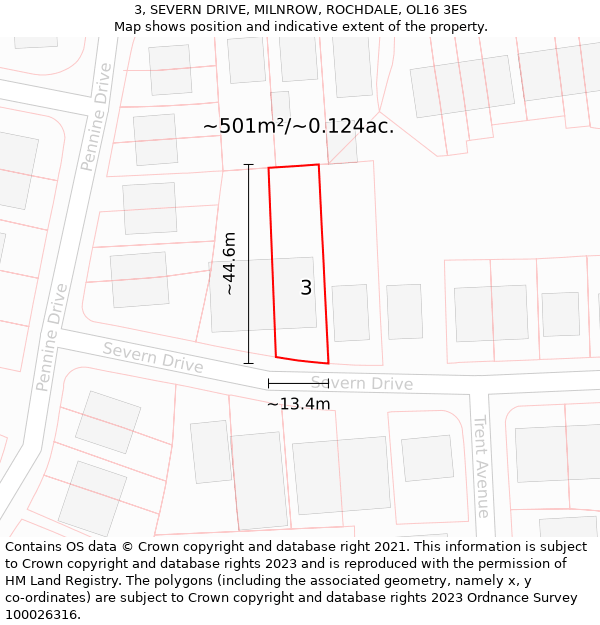 3, SEVERN DRIVE, MILNROW, ROCHDALE, OL16 3ES: Plot and title map