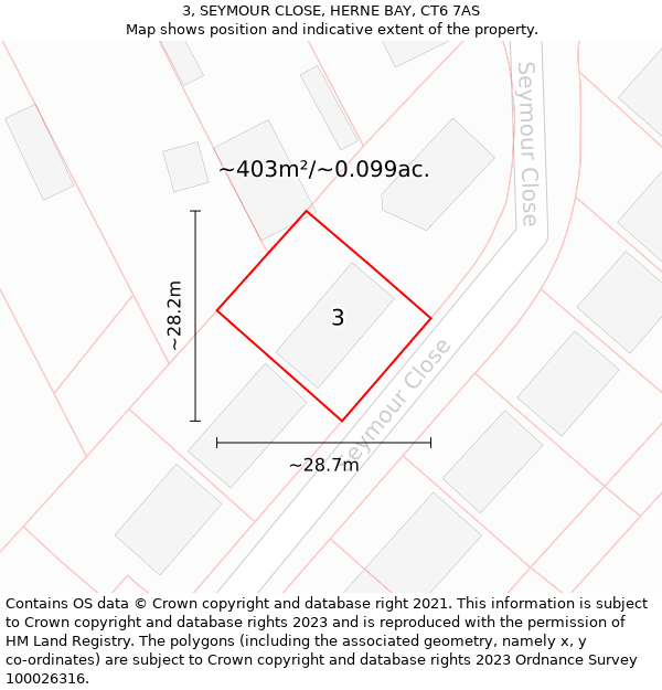 3, SEYMOUR CLOSE, HERNE BAY, CT6 7AS: Plot and title map