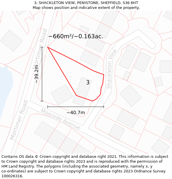 3, SHACKLETON VIEW, PENISTONE, SHEFFIELD, S36 6HT: Plot and title map