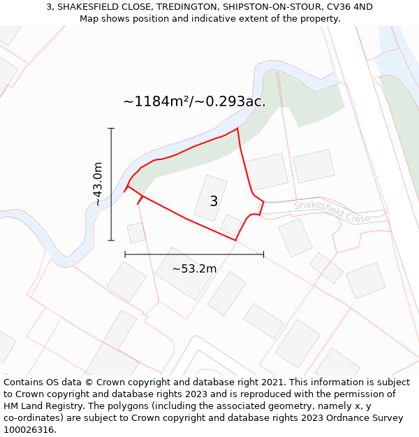 3, SHAKESFIELD CLOSE, TREDINGTON, SHIPSTON-ON-STOUR, CV36 4ND: Plot and title map