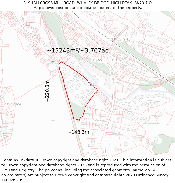 3, SHALLCROSS MILL ROAD, WHALEY BRIDGE, HIGH PEAK, SK23 7JQ: Plot and title map