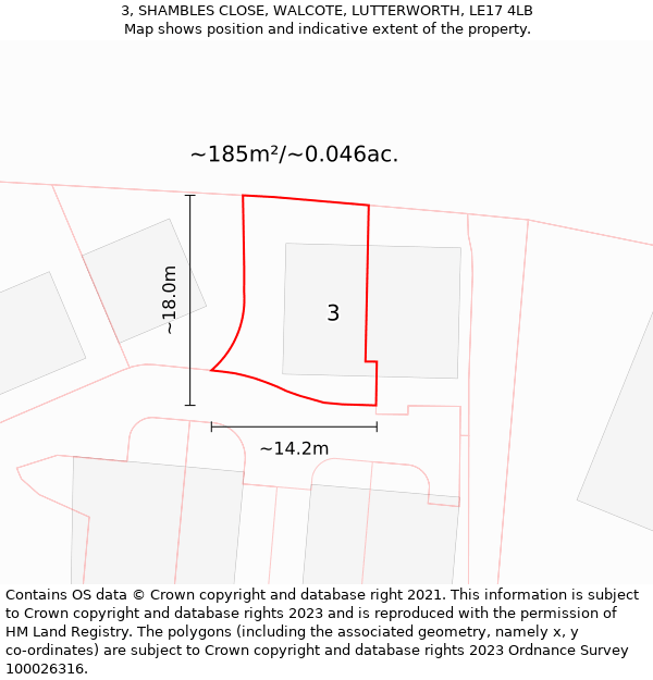 3, SHAMBLES CLOSE, WALCOTE, LUTTERWORTH, LE17 4LB: Plot and title map