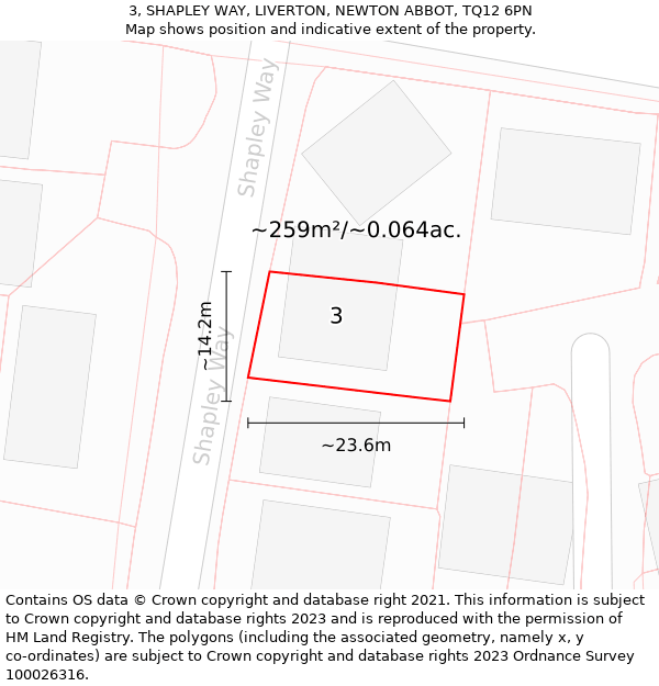 3, SHAPLEY WAY, LIVERTON, NEWTON ABBOT, TQ12 6PN: Plot and title map