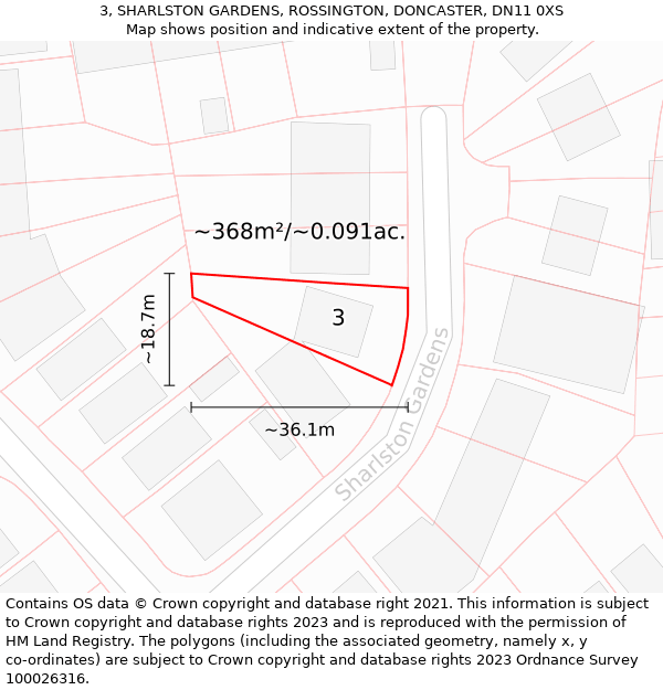 3, SHARLSTON GARDENS, ROSSINGTON, DONCASTER, DN11 0XS: Plot and title map