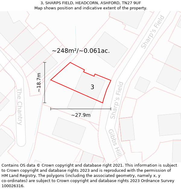 3, SHARPS FIELD, HEADCORN, ASHFORD, TN27 9UF: Plot and title map