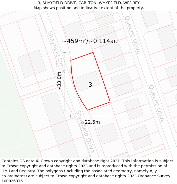 3, SHAYFIELD DRIVE, CARLTON, WAKEFIELD, WF3 3FY: Plot and title map