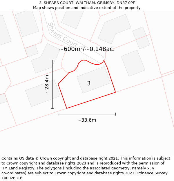 3, SHEARS COURT, WALTHAM, GRIMSBY, DN37 0PF: Plot and title map