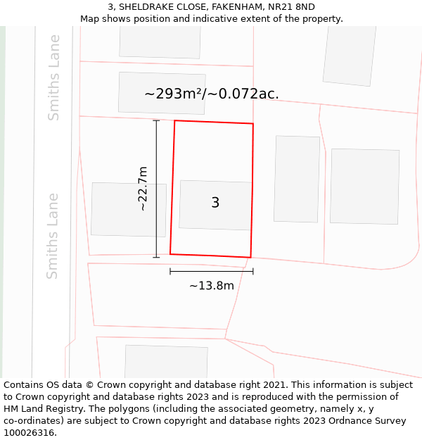 3, SHELDRAKE CLOSE, FAKENHAM, NR21 8ND: Plot and title map