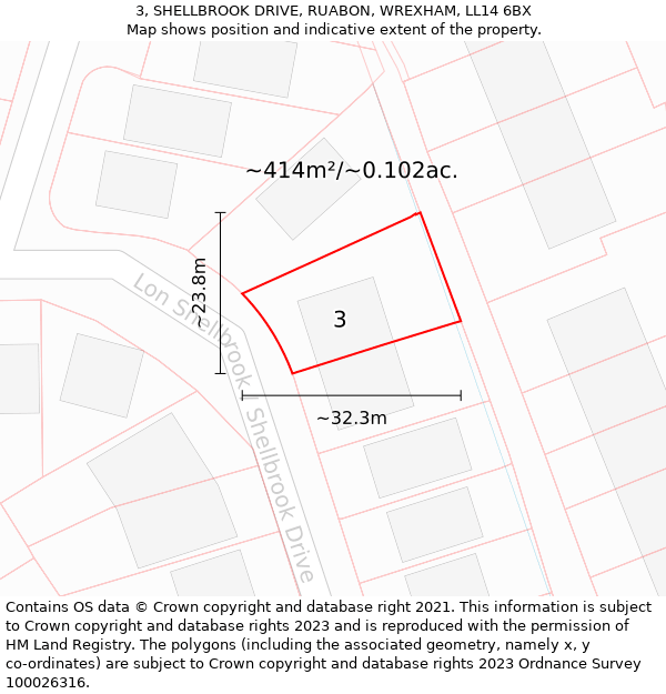 3, SHELLBROOK DRIVE, RUABON, WREXHAM, LL14 6BX: Plot and title map