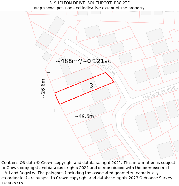 3, SHELTON DRIVE, SOUTHPORT, PR8 2TE: Plot and title map