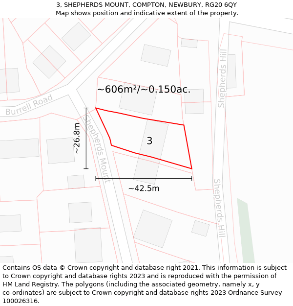 3, SHEPHERDS MOUNT, COMPTON, NEWBURY, RG20 6QY: Plot and title map