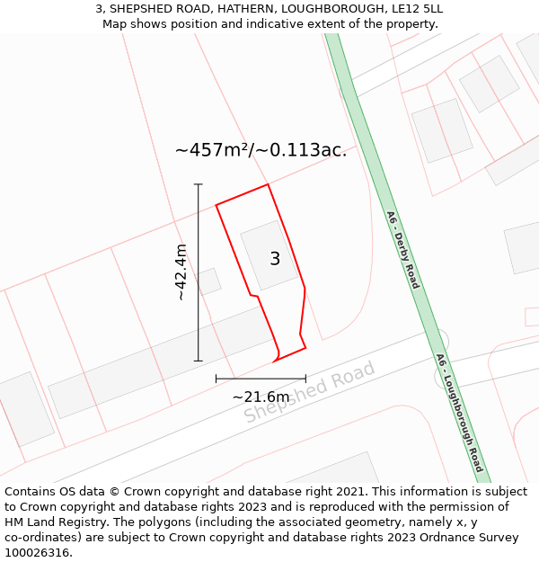 3, SHEPSHED ROAD, HATHERN, LOUGHBOROUGH, LE12 5LL: Plot and title map