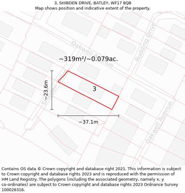 3, SHIBDEN DRIVE, BATLEY, WF17 8QB: Plot and title map