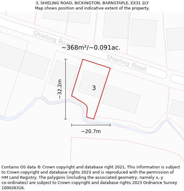 3, SHIELING ROAD, BICKINGTON, BARNSTAPLE, EX31 2LY: Plot and title map