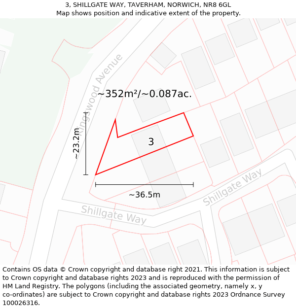 3, SHILLGATE WAY, TAVERHAM, NORWICH, NR8 6GL: Plot and title map