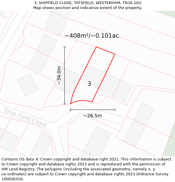 3, SHIPFIELD CLOSE, TATSFIELD, WESTERHAM, TN16 2AU: Plot and title map