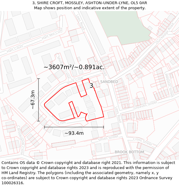 3, SHIRE CROFT, MOSSLEY, ASHTON-UNDER-LYNE, OL5 0AR: Plot and title map