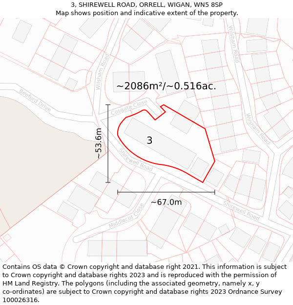 3, SHIREWELL ROAD, ORRELL, WIGAN, WN5 8SP: Plot and title map