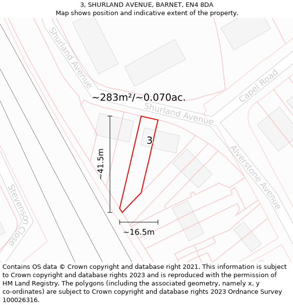 3, SHURLAND AVENUE, BARNET, EN4 8DA: Plot and title map