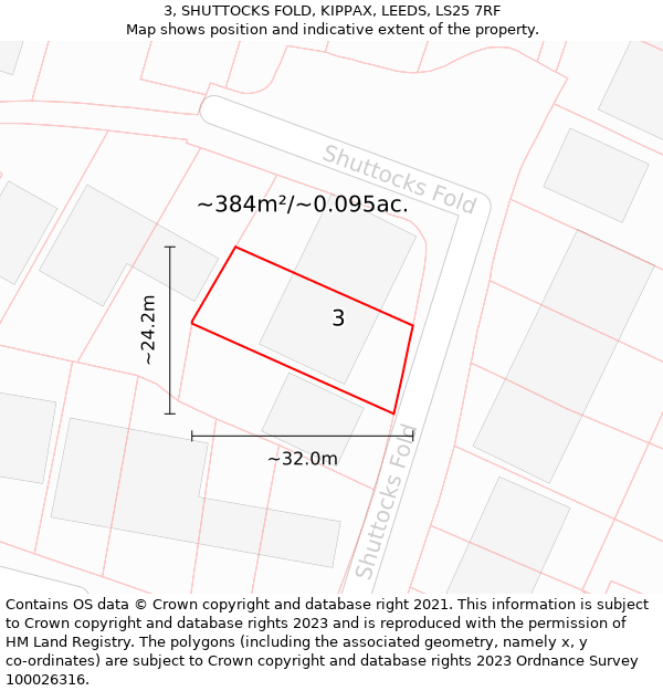 3, SHUTTOCKS FOLD, KIPPAX, LEEDS, LS25 7RF: Plot and title map