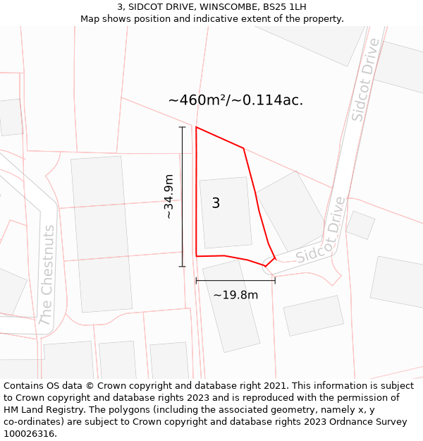 3, SIDCOT DRIVE, WINSCOMBE, BS25 1LH: Plot and title map