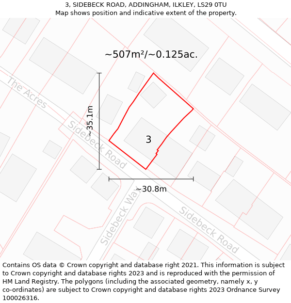 3, SIDEBECK ROAD, ADDINGHAM, ILKLEY, LS29 0TU: Plot and title map