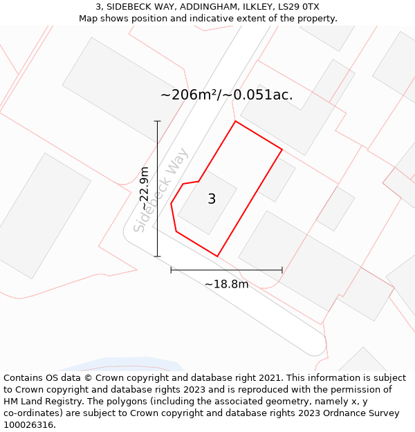 3, SIDEBECK WAY, ADDINGHAM, ILKLEY, LS29 0TX: Plot and title map