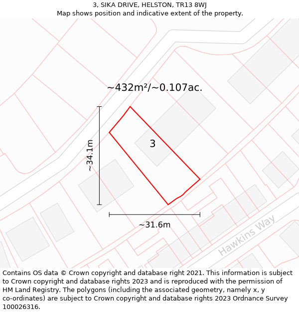 3, SIKA DRIVE, HELSTON, TR13 8WJ: Plot and title map