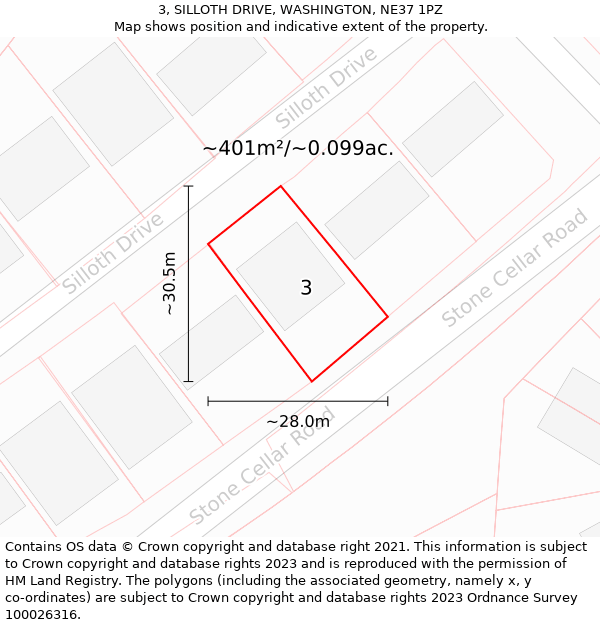 3, SILLOTH DRIVE, WASHINGTON, NE37 1PZ: Plot and title map