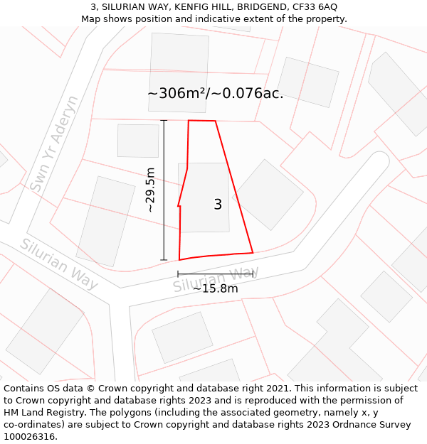 3, SILURIAN WAY, KENFIG HILL, BRIDGEND, CF33 6AQ: Plot and title map