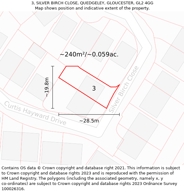 3, SILVER BIRCH CLOSE, QUEDGELEY, GLOUCESTER, GL2 4GG: Plot and title map