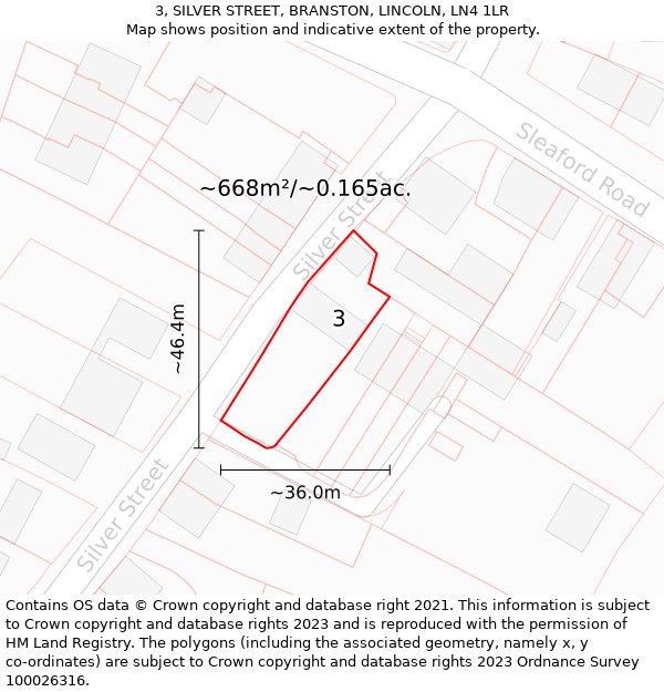 3, SILVER STREET, BRANSTON, LINCOLN, LN4 1LR: Plot and title map