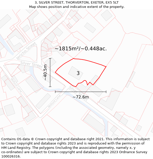 3, SILVER STREET, THORVERTON, EXETER, EX5 5LT: Plot and title map