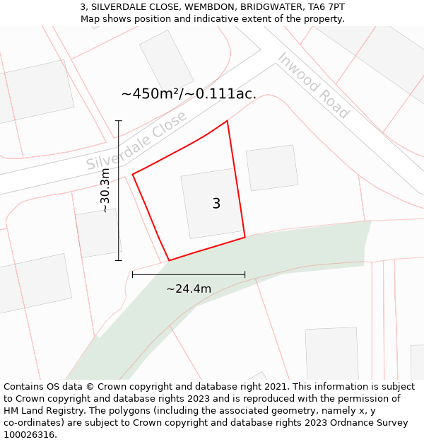 3, SILVERDALE CLOSE, WEMBDON, BRIDGWATER, TA6 7PT: Plot and title map