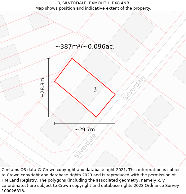 3, SILVERDALE, EXMOUTH, EX8 4NB: Plot and title map