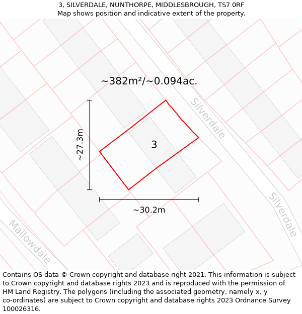 3, SILVERDALE, NUNTHORPE, MIDDLESBROUGH, TS7 0RF: Plot and title map